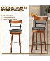 Gymax Set of BarStool 30.5'' Swivel Pub Height Dining Chair with Rubber Wood Legs