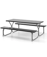 Gouun 6 Feet Picnic Table Bench Set with Hdpe Tabletop for 8 Person
