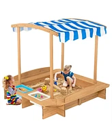 Gouun Kids Wooden Sandbox with Striped Canopy