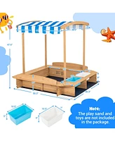 Gouun Kids Wooden Sandbox with Striped Canopy