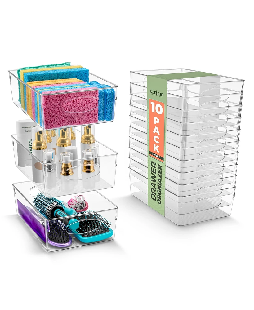 Sorbus 10 Pack Large Clear Plastic Storage Bins with Handle
