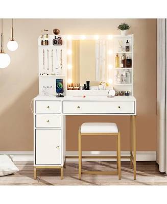 gaomon anity Desk with Mirror, Makeup Vanity Table with Chair & Charging Station