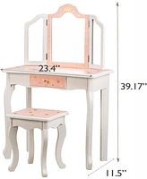 gaomon Kids Vanity Set, Girls Vanity Set with Mirror and Stool