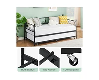 gaomon Twin Daybed with Trundle, Modern Metal Daybed with Classic Headboard, Steel Slat Support Sofa Bed for Bedroom, Living Room