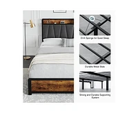 gaomon King Size Bed Frame with Storage Linen Upholstered Headboard, 4 Drawers Platform Bed Frame with Charging Station, No Box Spring Needed