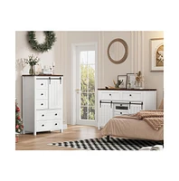 gaomon Dresser, 5 Drawers Dresser for Bedroom with Sliding Barn Door, Adjustable Shelf, Farmhouse Tall Chest of Drawer