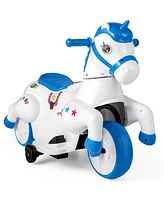 Gymax 12V Kids Ride on Unicorn Toy w/ Training Wheels Music One-button Start Horse Toy