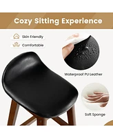 Gymax Set of 4 Upholstered Pu Leather Barstools 27.5'' Wooden Dining Chairs Black & Brown