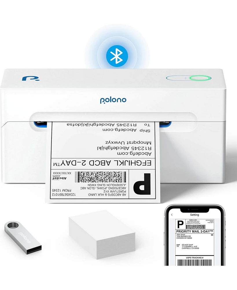 Polono Bluetooth Thermal Shipping Label Printer, Wireless 4x6 Shipping Label Printer for Small Business, Support Android, iPhone, Windows, and Mac, Wi