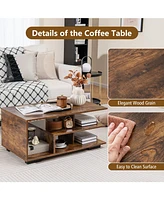 Gouun Rectangular Table with L-shaped Middle Shelf