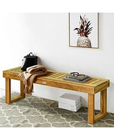 Gouun 52 Inch Acacia Wood Dining Bench with Slatted Seat