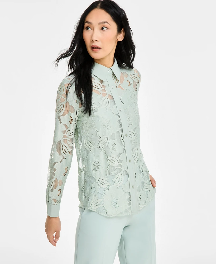 Anne Klein Women's Collared Lace Button-Front Shirt