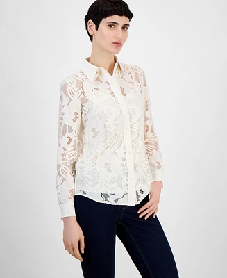 Anne Klein Women's Collared Lace Button-Front Shirt