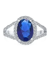 Bling Jewelry Classic 10CT Cz Royal Blue Halo Oval Solitaire Cocktail Statement Ring For Women