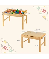 Gouun Kids Multi Activity Play Table Wooden Building Block Desk with Storage Paper Roll