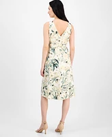 Anne Klein Women's Floral-Print Tie-Waist Sleeveless Dress