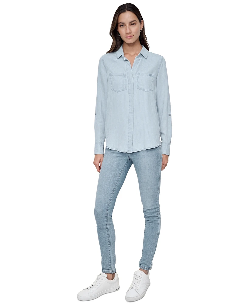 Dkny Jeans Women's Roll-Tab-Sleeve Button-Front Shirt