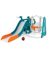 Gouun 5-in-1 Kids Slide and Swing Set with Mini Bus and Basketball Hoop