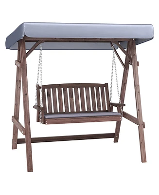 Gouun 2-Person Porch Swing with Fir Wood Stand and Tilt Canopy