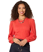 Democracy Petite Crewneck Crochet Long-Sleeve Top