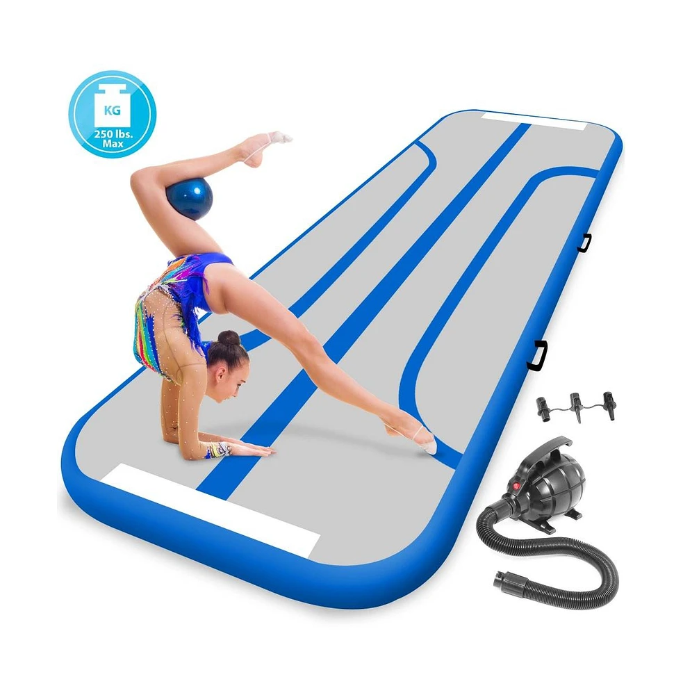 SereneLife 13 ft. Tumbling Gymnastics Inflatable Air Mat with Electric Air Pump, Blue