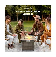 SereneLife 40,000 Btu Wicker Propane Gas Fire Pit Table with Tempered Glass Wind Guard