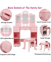 gaomon Kids Vanity Set, Princess Makeup Table and Chair with Vanity Table