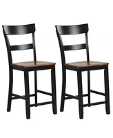 Farmhouse Dining Bar Stool Set of 2 with Solid Rubber Wood Frame