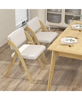 Gouun Set of 2 Folding Kitchen Dining Chairs with Rubber Wood Legs