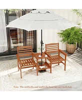 Gouun Outdoor Patio Wood 2-Seat Conversation Set with Table and Umbrella Hole