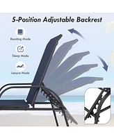 Gouun 2 Pcs Outdoor Patio Lounge Chair Chaise Fabric with Adjustable Reclining Armrest