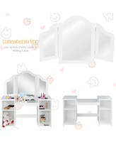 Gouun Kids Tri Folding Mirror Makeup Dressing Vanity Table Set