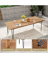 Gouun 86.5 Inch Rectangular Patio Dining Table for 8 with Acacia Wood Tabletop and Umbrella Hole-86.5 inches