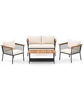 Gouun 4 Piece Patio Rattan Furniture Set with 2-Tier Table