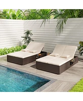 Gouun Patio Double Chaise Lounge with Cushions and Folding Side Trays