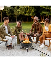 Gouun 17 Inch Portable Gas Fire Pit with Folding Legs and Removable Grill for Camping