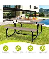 Gouun Hdpe Outdoor Picnic Table Bench Set with Metal Base