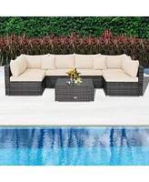Gouun 7 Pieces Patio Rattan Furniture Set with Sectional Sofa Cushioned