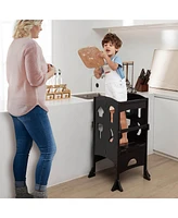 Gouun Boys Folding Wooden Step Stool with Lockable Safety Rail 3