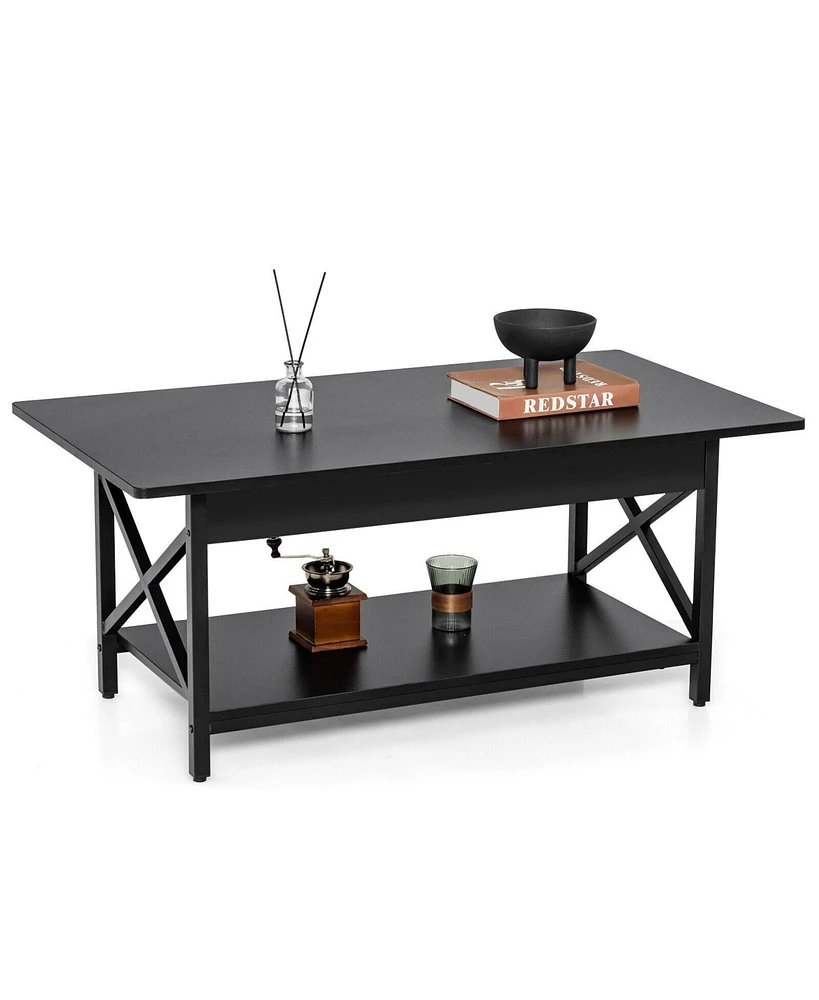 Gouun 2-Tier Industrial Rectangular Table with Storage Shelf