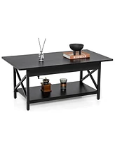 Gouun 2-Tier Industrial Rectangular Table with Storage Shelf