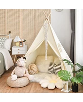 Gymax Portable Kids Play Tent Indian Canvas Teepee Playhouse Toy Gift w/ Window