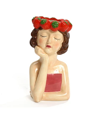 LuxenHome Lady Strawberries Ceramic 11.4-Inch Tall Sculpture Vase