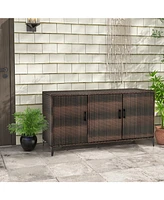 Gouun 84 Gallon Wicker Patio Storage Box with Shelves and Waterproof Liner