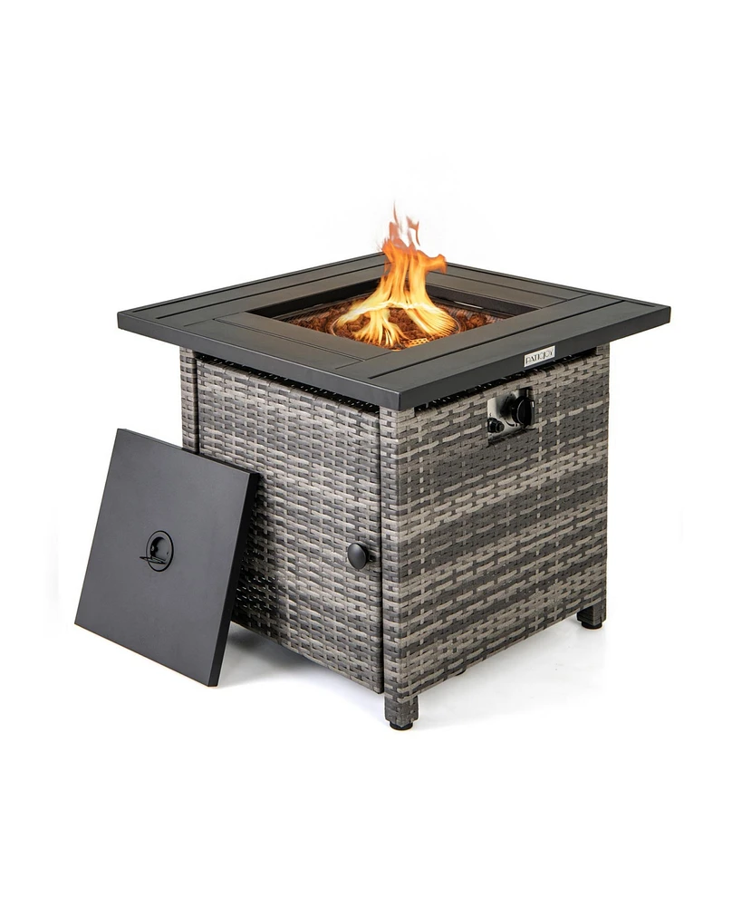 Gouun 29 Inch Propane Rattan Firepit Table with Lava Rocks and Protective Cover