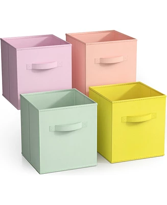 Sorbus 11 Inch 4 Pack Foldable Fabric Storage Cube Bins with Handles - for Organizing Closet, Nursery, Playroom, and More (Bright Pastel Colors)