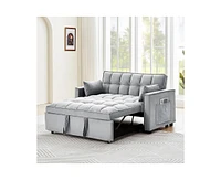 gaomon 3-in-1 Sofa Bed, Convertible Sleeper Sofa Bed, Velvet Loveseat with Adjustable Backrest, side pocket and 2 Pillows, Modern 2 Seater Couch Bed f