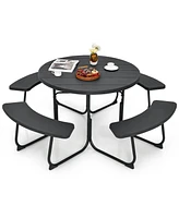 Gouun 8-Person Outdoor Picnic Table and Bench Set with Umbrella Hole