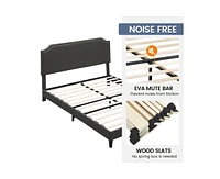 gaomon Full Size Bed Frame with Headboard Adjustable Upholstered Full Bed Frame with Nailhead Trim Headboard, Mattress Foundation