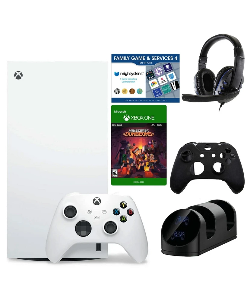 Xbox Series X Digital White Console with Minecraft Dungeons Game, Accessories & Voucher